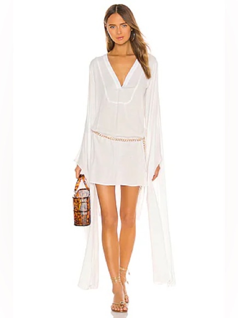 Cult Gaia Rishima High-Low Coverup Maxi Kaftan Dress in Cream [L]